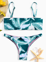 Wholesale Green Sleeveless Floral Print Two Piece Bikinis