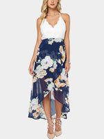 Wholesale V-Neck Sleeveless Floral Print Lace Backless Maxi Dresses