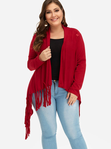Wholesale Plain Tassel Long Sleeve Tassel Hem Plus Size Coats & Jackets