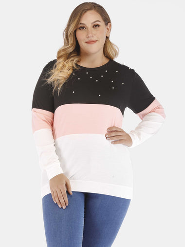 Wholesale Round Neck Plain Handmade Beaded Long Sleeve Plus Size Tops