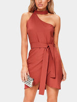 Wholesale Crimson One Shoulder Sleeveless Irregular Hem Sexy Dress