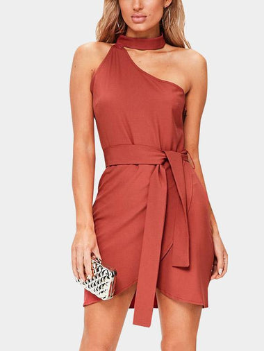 Wholesale Crimson One Shoulder Sleeveless Irregular Hem Sexy Dress