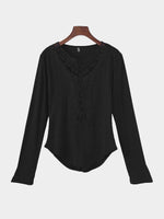 Wholesale Crew Neck Hollow Long Sleeve Black T-Shirts