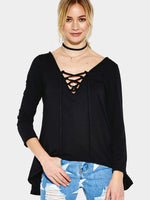 Wholesale Wine Lace Up Hanky Hem Shirt