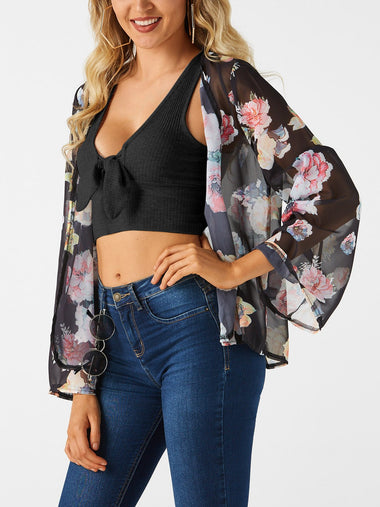 Wholesale V-Neck Tie Front Embellished Sexy Crop