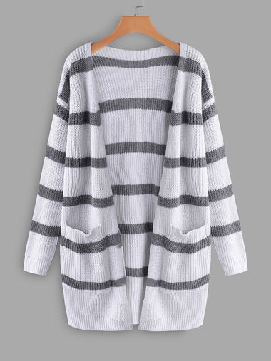 Wholesale Stripe Long Sleeve White Plus Size Tops
