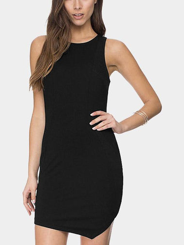 Wholesale Black Asymmetrical Hem Sleeveless Sexy Dress