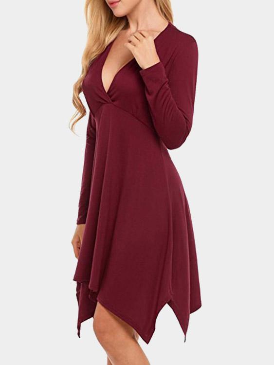 OEM Ladies Burgundy V-Neck Dresses