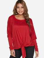 Wholesale One Shoulder Plain Self-Tie Long Sleeve Top