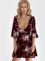 OEM Ladies Burgundy Floral Dresses