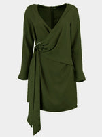 NEW FEELING Womens Army Green V-Neck Dresses