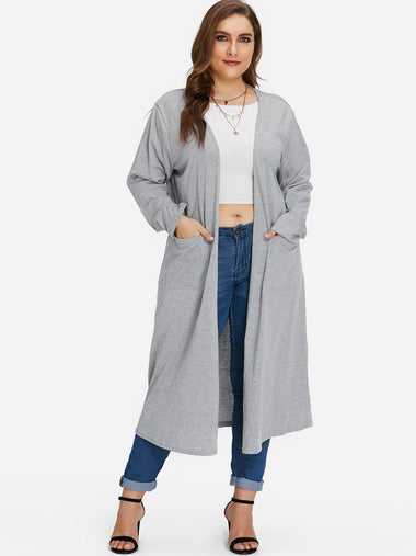 Wholesale Plain Long Sleeve Grey Plus Size Coats & Jackets