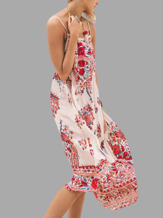 Wholesale Sleeveless Floral Print Backless Spaghetti Strap Maxi Dress