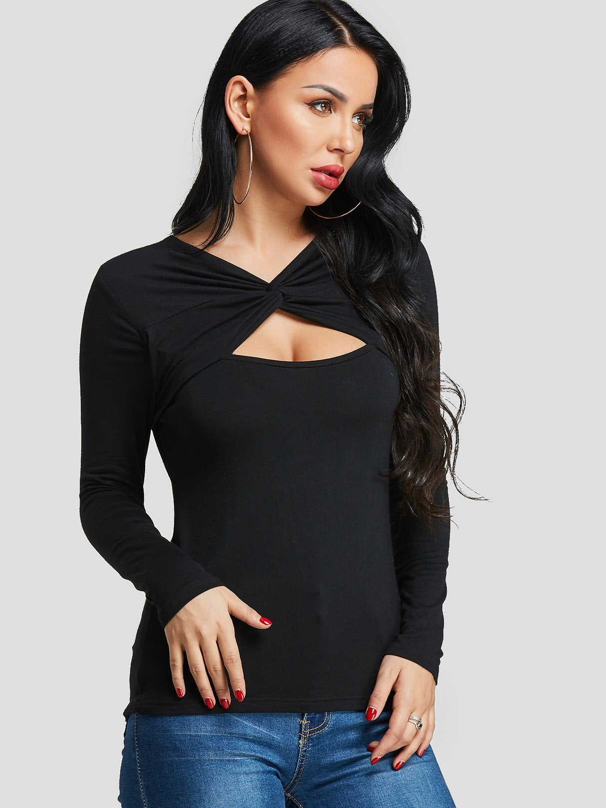Wholesale Plain Long Sleeve Black T-Shirts
