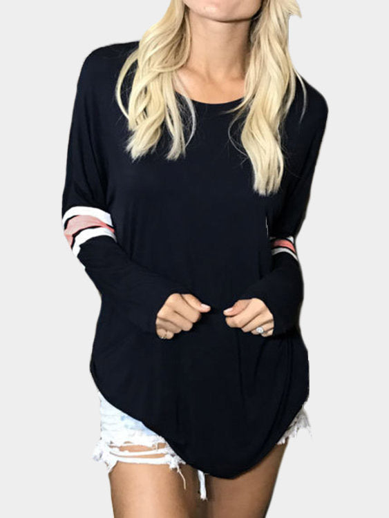 Wholesale Stripe Pattern Round Neck Long Sleeves T-Shirt