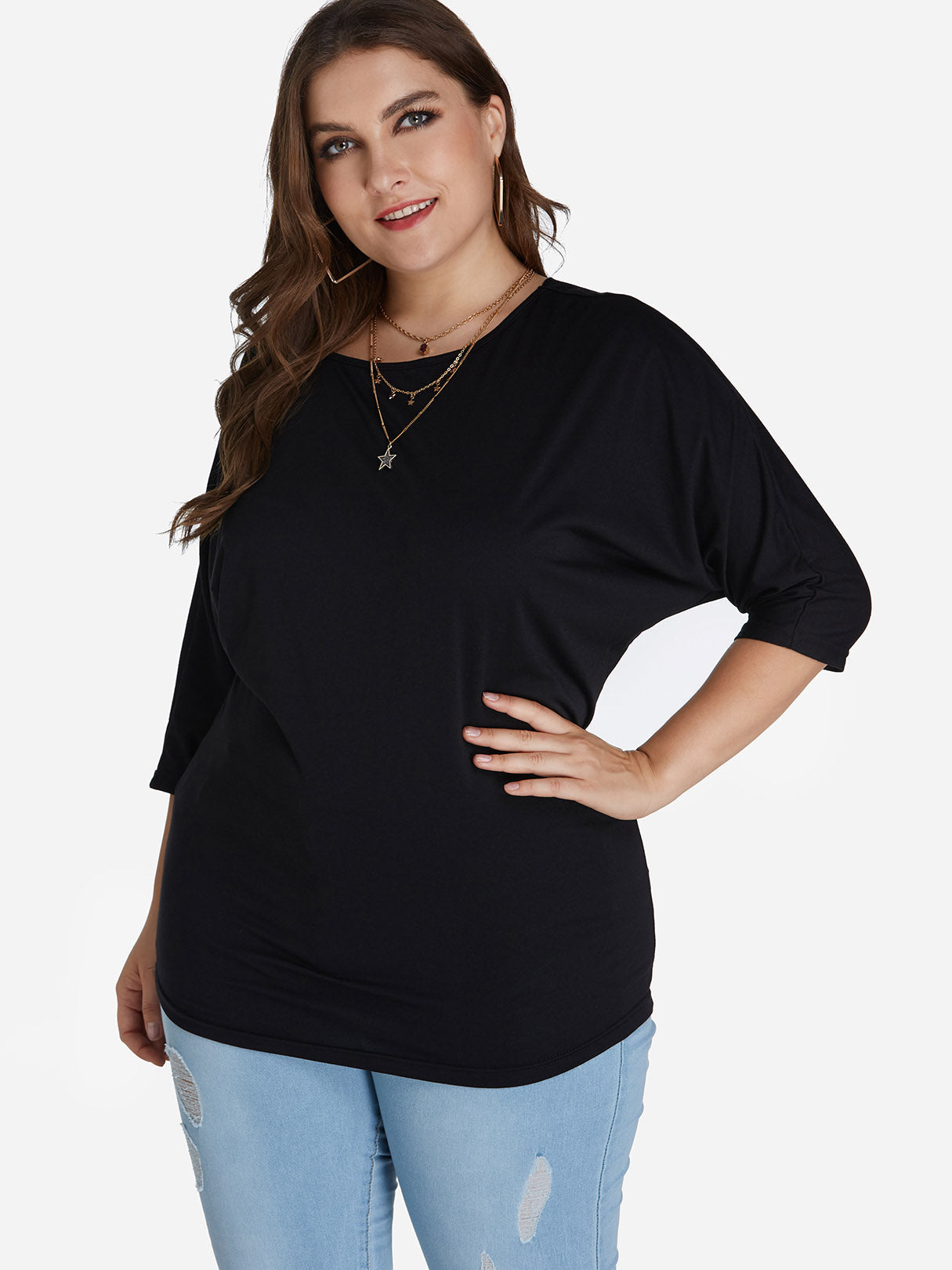 NEW FEELING Womens Black Plus Size Tops