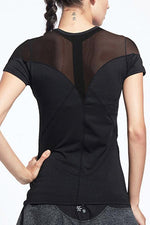 Wholesale Crew Neck Sheer Fishnet Short Sleeve Black T-Shirts