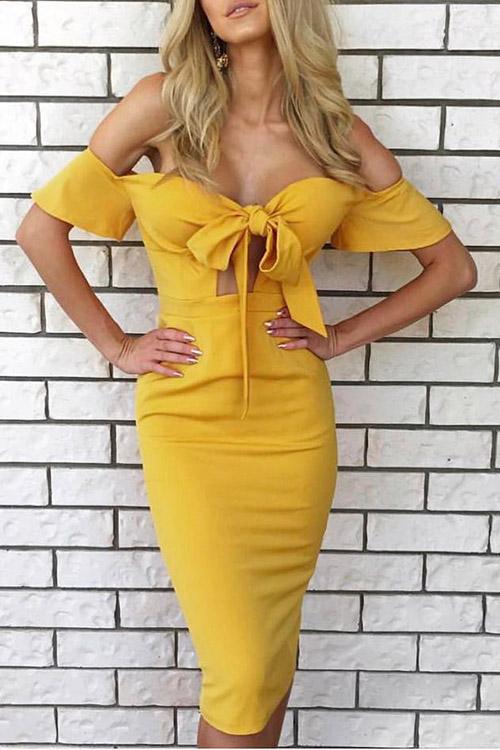 NEW FEELING Womens Yellow Midi Dresses