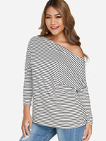 Wholesale One Shoulder Stripe Long Sleeve T-Shirts