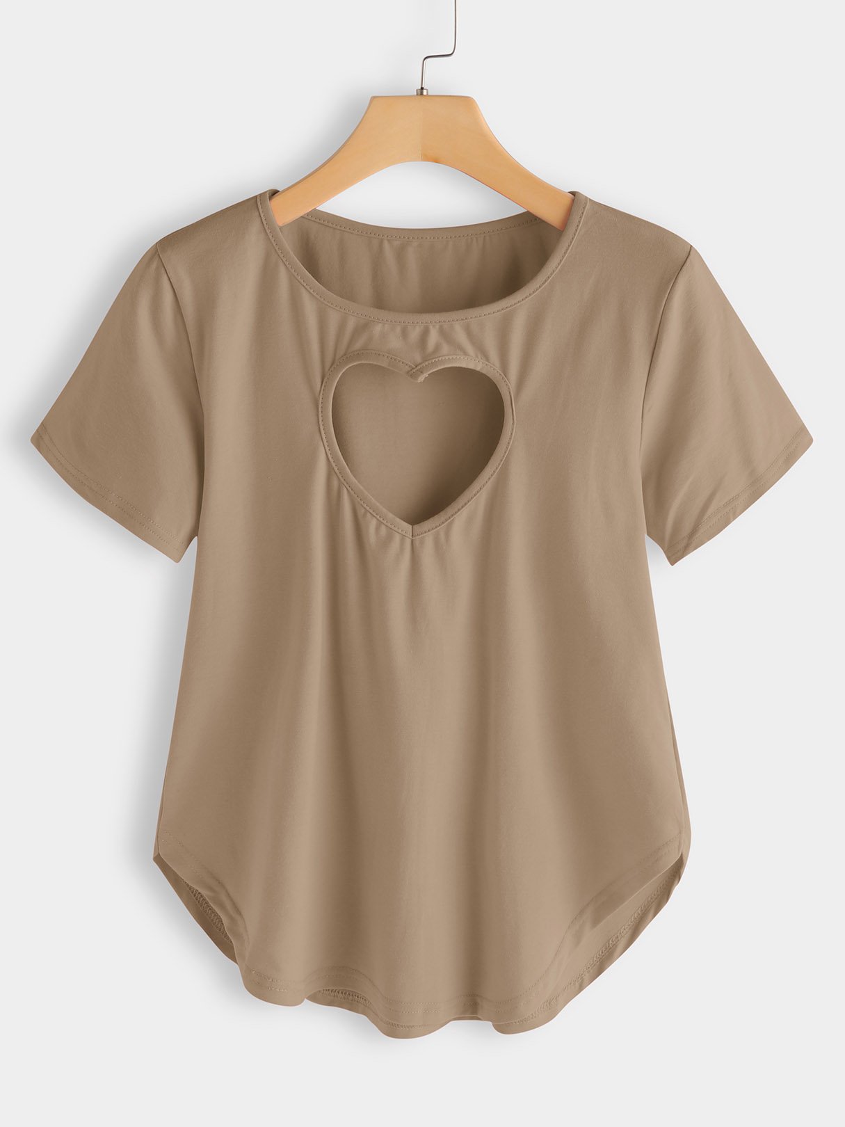 Wholesale Round Neck Cut Out Short Sleeve Khaki Top