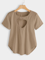 Wholesale Round Neck Cut Out Short Sleeve Khaki Top