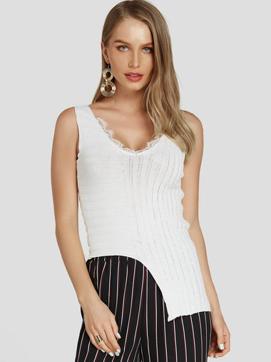 Wholesale Asymmetrical Lace Sleeveless White Tank Top