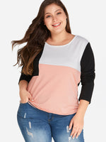 Wholesale Round Neck Plain Long Sleeve High-Low Hem Plus Size Tops