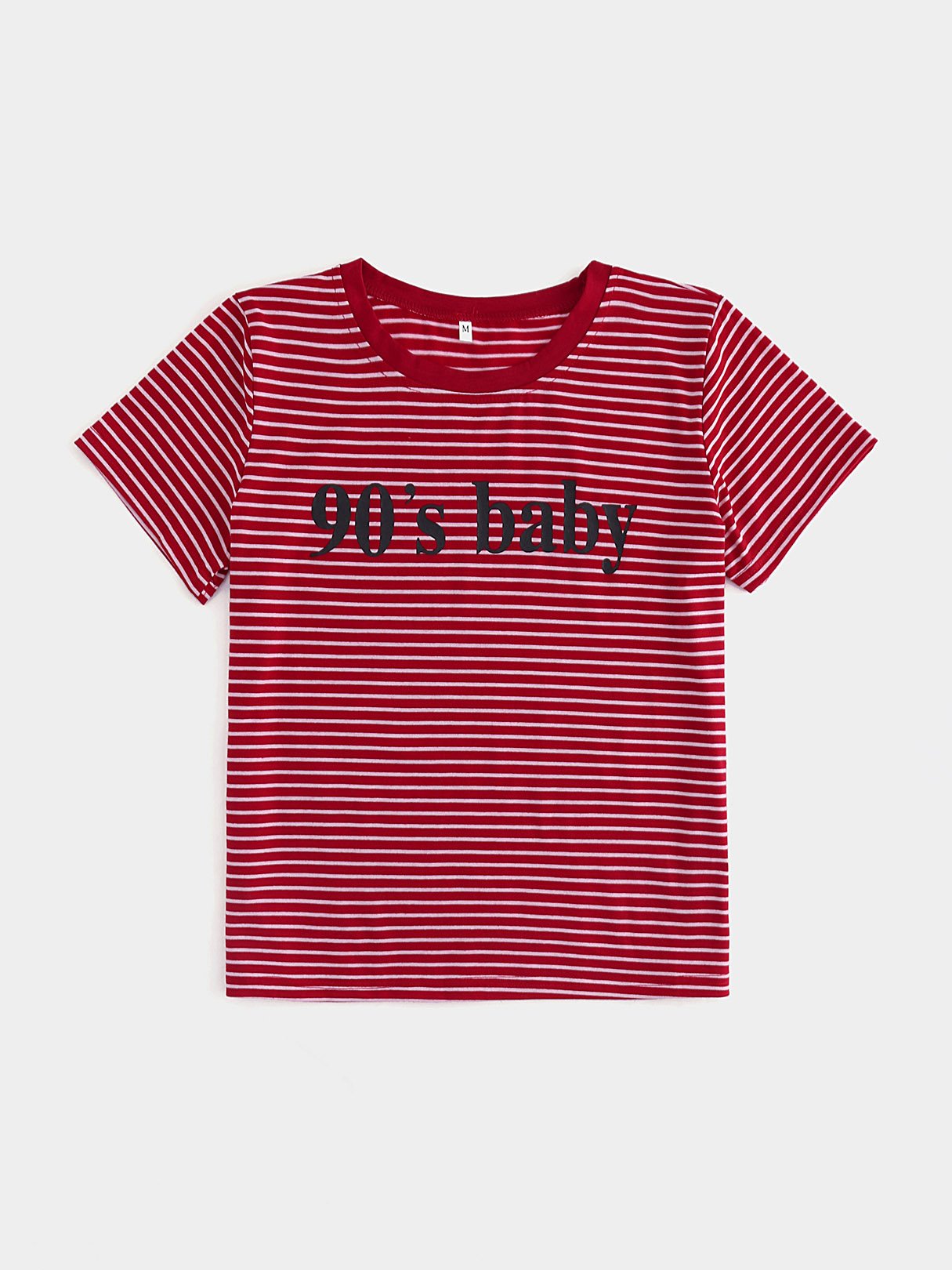 Wholesale Round Neck Stripe Letter Short Sleeve Red T-Shirts