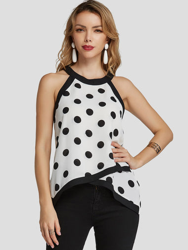 Wholesale Halter Polka Dot Tiered Sleeveless White Tank Top
