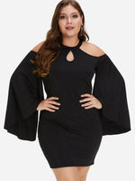 Wholesale Crew Neck Cold Shoulder Plain Cut Out Long Sleeve Black Plus Size Dress