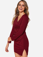 OEM Ladies Burgundy V-Neck Dresses