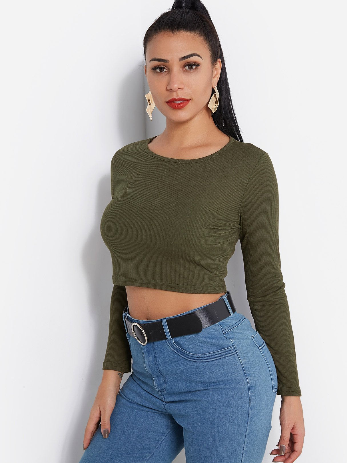 Wholesale Crew Neck Plain Long Sleeve Fashion Tee