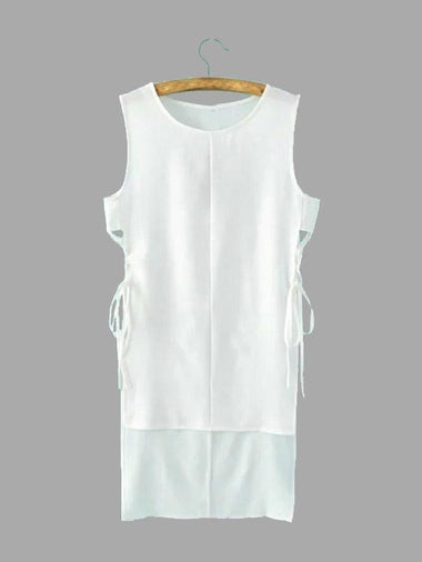Wholesale Round Neck Sleeveless Slit Hem White Tank Top
