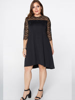 Wholesale Bateau Plain Lace Hollow See Through 3/4 Sleeve Black Plus Size Dresses