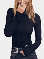 Wholesale High Neck Plain Long Sleeve Black T-Shirts
