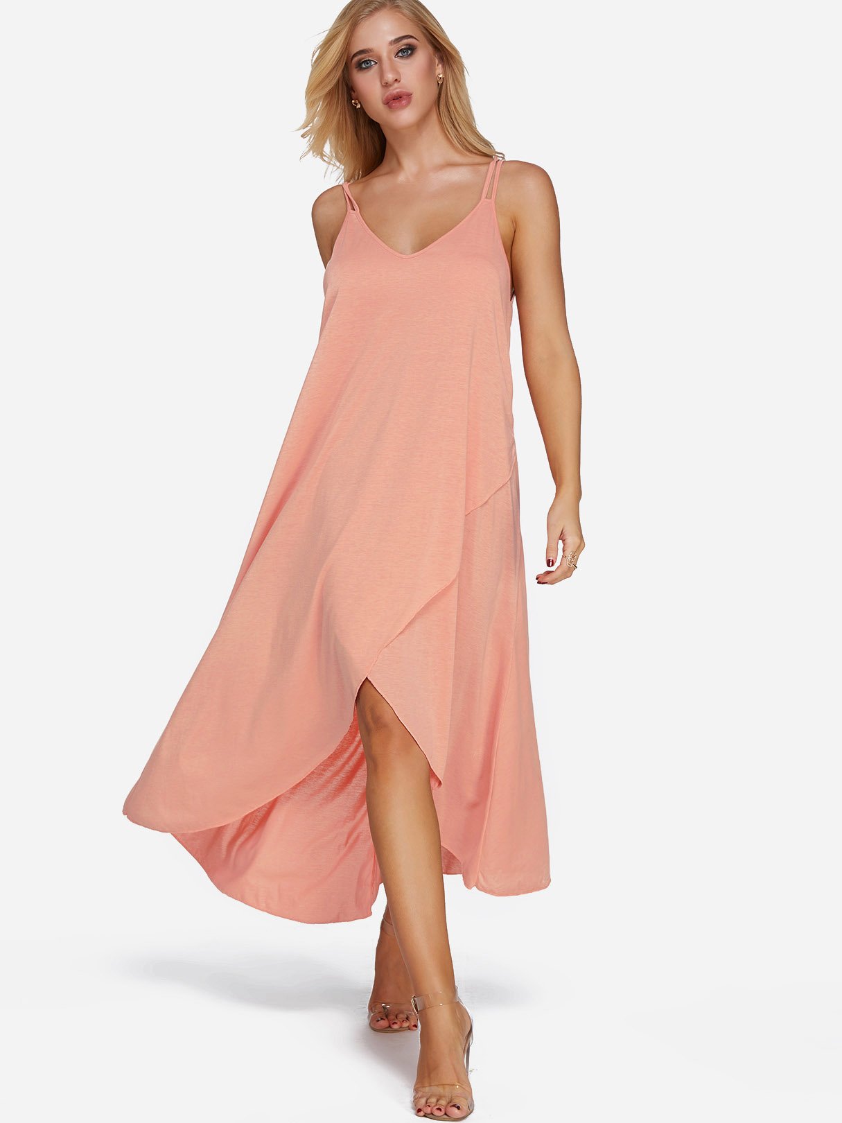 Wholesale V-Neck Sleeveless Plain Backless Irregular Hem Beachwear Dresses