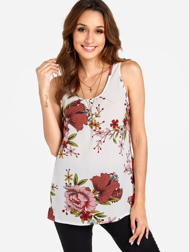 Wholesale Round Neck Floral Print Sleeveless Cami