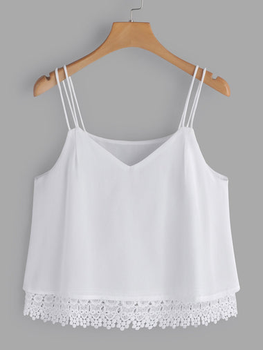 Wholesale V-Neck Lace Spaghetti Strap Sleeveless White Camis