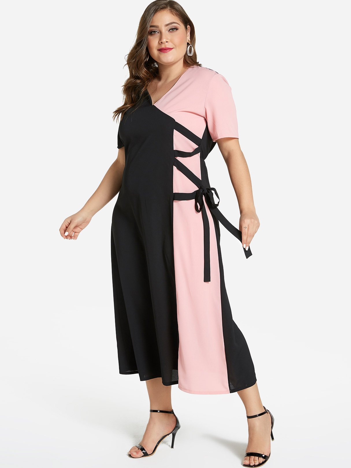 OEM Ladies Color Block Plus Size Dresses