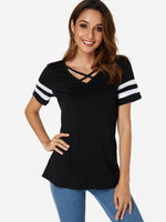 Wholesale V-Neck Plain Crossed Front Short Sleeve T-Shirts