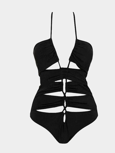 Wholesale Black V-Neck Sleeveless Backless Cut Out One-Pieces
