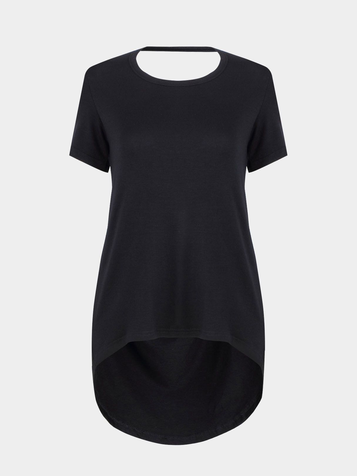 Wholesale Crew Neck Backless Cut Out Black T-Shirts