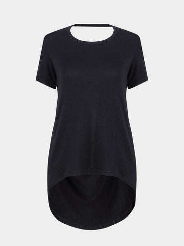 Wholesale Crew Neck Backless Cut Out Black T-Shirts