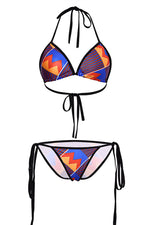 Wholesale Halter Sleeveless Floral Print Backless Wireless Bikini Sets