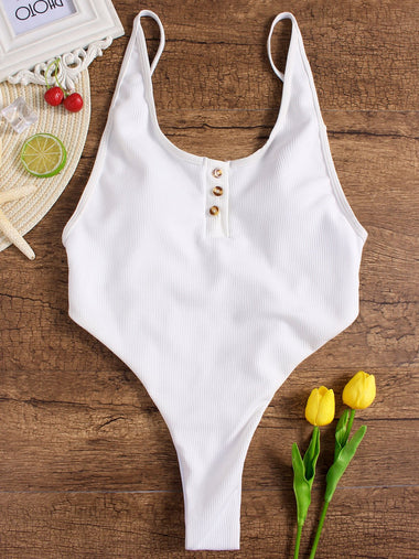 Wholesale Scoop Neck Sleeveless Plain Backless One-Pieces Swimwears