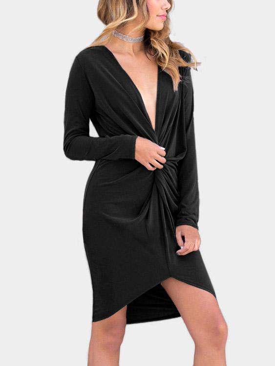 NEW FEELING Womens Black V-Neck Dresses