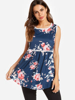 Wholesale Floral Print Sleeveless Round Neck Camis
