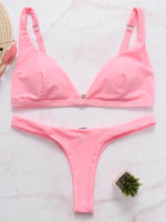 Wholesale V-Neck Sleeveless Plain Backless High Waist 2 Piece Bikinis