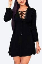 Wholesale V-Neck Crossed Front Long Sleeve Black Dresses
