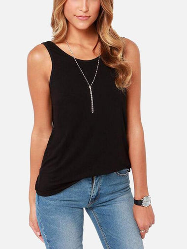 Wholesale Round Neck Plain Backless Sleeveless Black Tank Top